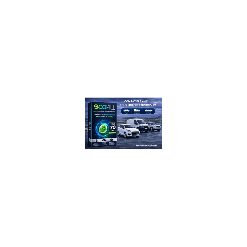 Ecopill 70L  additif aux carburants innovant et multitâche pour véhicules légers, utilitaires et nautiques à moteur thermique.