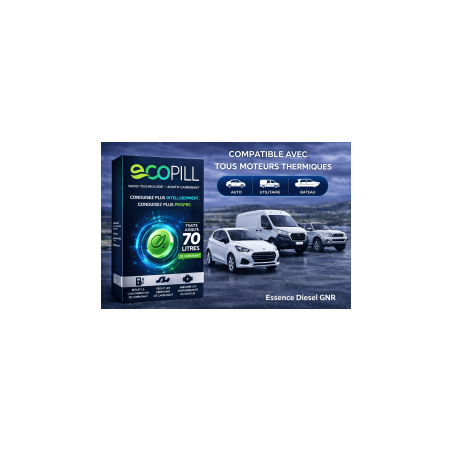 Ecopill 70L  additif aux carburants innovant et multitâche pour véhicules légers, utilitaires et nautiques à moteur thermique.