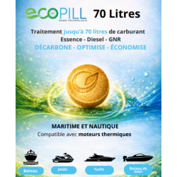 Ecopill 70L  additif aux carburants innovant et multitâche pour véhicules légers, utilitaires et nautiques à moteur thermique.